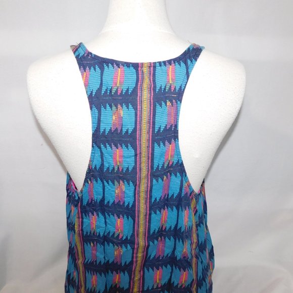 American Eagle Outfitters Womens L Blue Pink Yellow Sheer Tank Top Boho - Picture 8 of 8